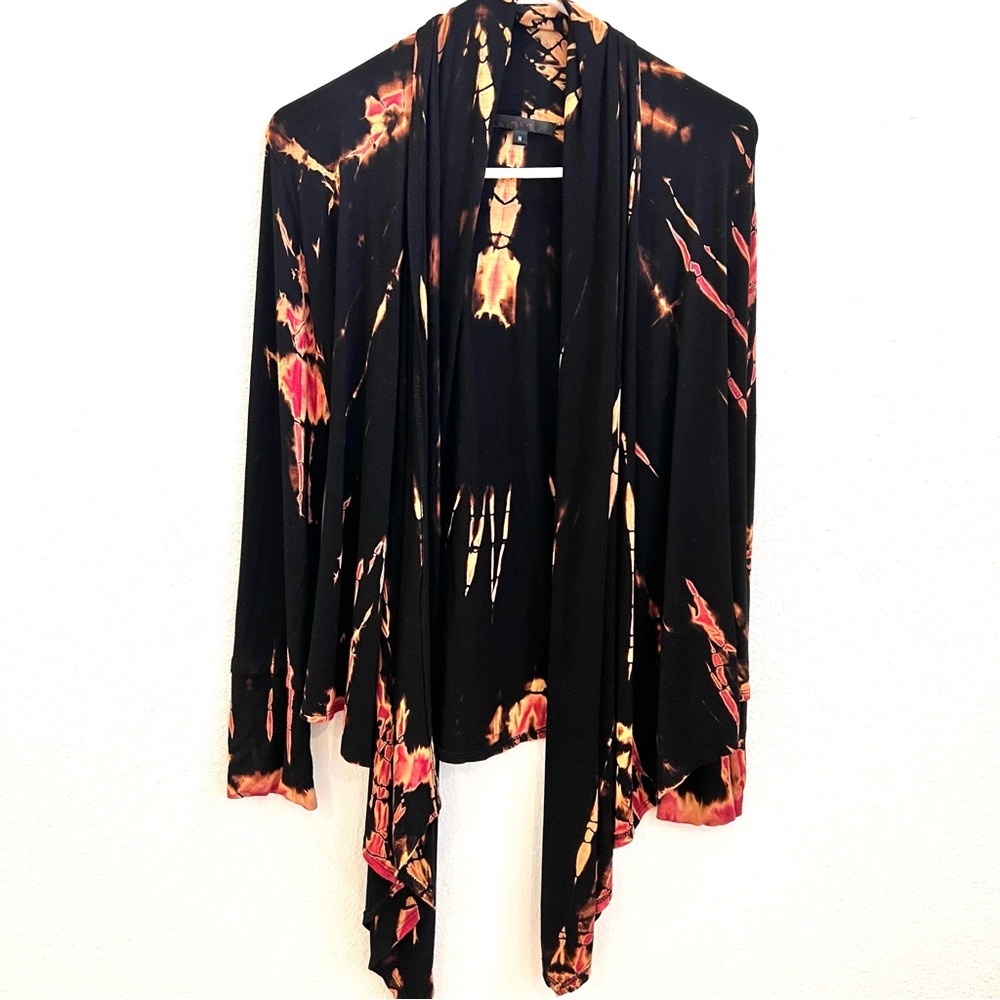 Moa Moa Jersey Waterfall Cardigan in Tie Dye Flame EUC